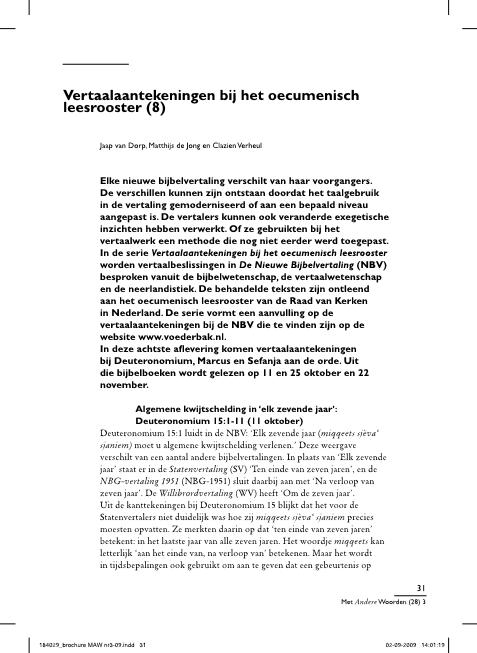 Vertaalaantekeningen bij het oecumenisch leesrooster (8)